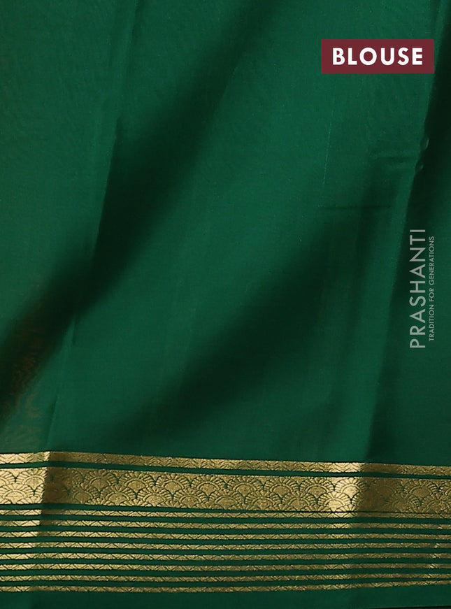 Pure mysore silk saree orange and green with plain body and zari woven border