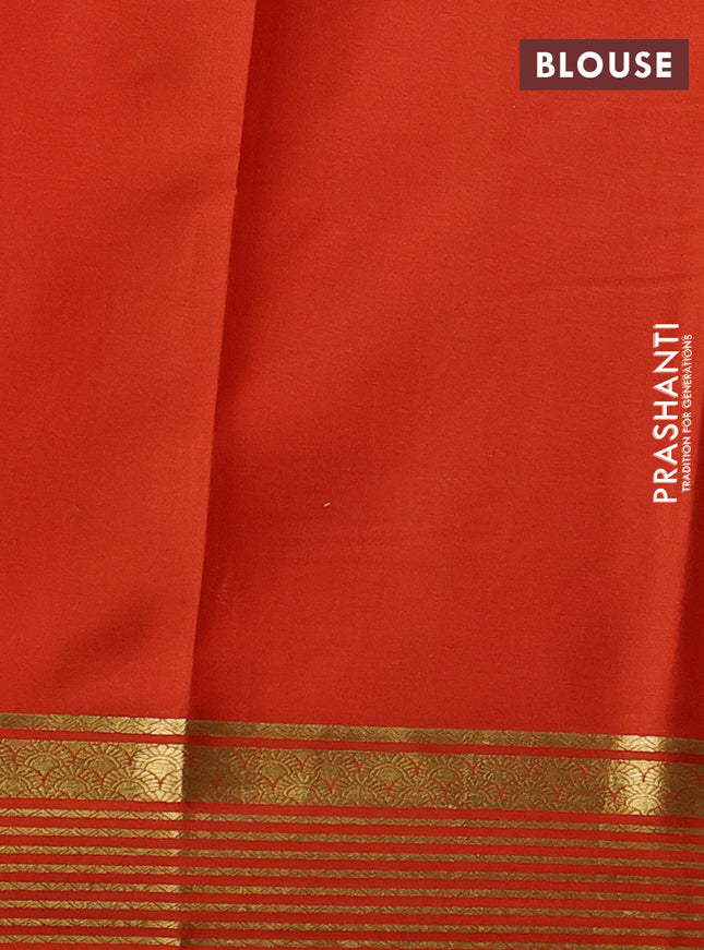Pure mysore silk saree purple and orange with plain body and zari woven border