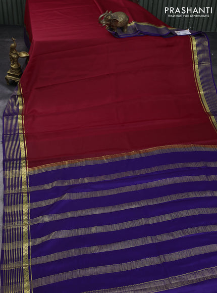 Pure mysore silk saree red and blue with plain body and zari woven border
