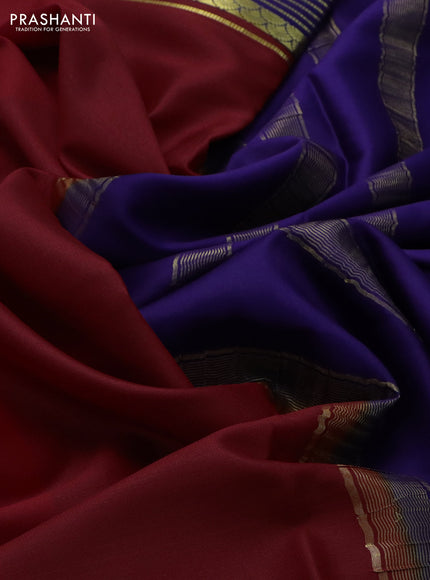 Pure mysore silk saree red and blue with plain body and zari woven border