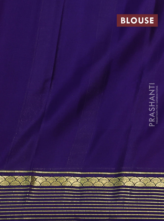 Pure mysore silk saree red and blue with plain body and zari woven border