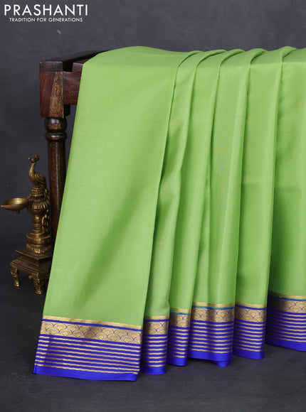 Pure mysore silk saree pista green and blue with plain body and zari woven border