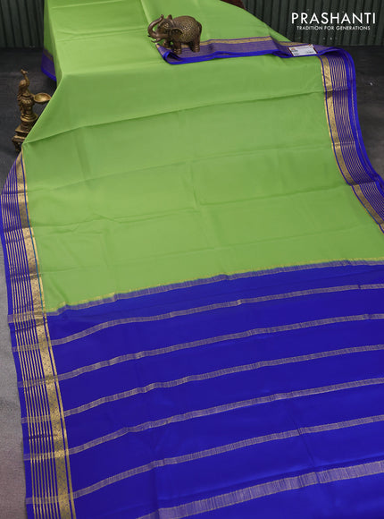 Pure mysore silk saree pista green and blue with plain body and zari woven border