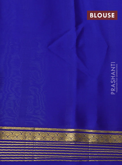 Pure mysore silk saree pista green and blue with plain body and zari woven border