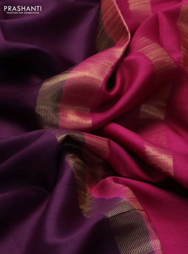Pure mysore silk saree deep jamun and magenta pink with plain body and rettapet zari woven border