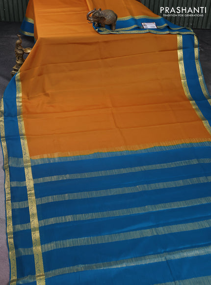 Pure mysore silk saree mustard yelow and cs blue with plain body and rettapet zari woven border