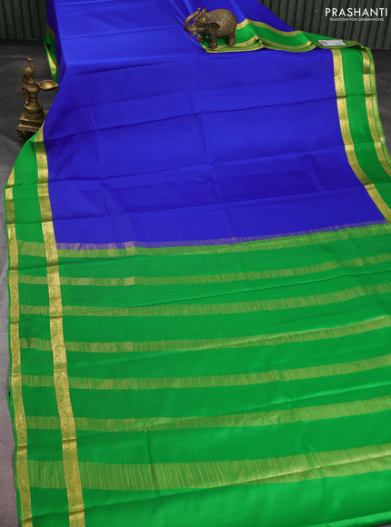 Pure mysore silk saree royal blue and green with plain body and rettapet zari woven border
