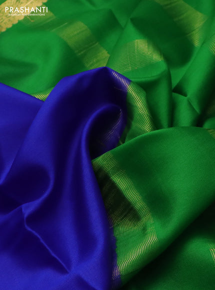 Pure mysore silk saree royal blue and green with plain body and rettapet zari woven border