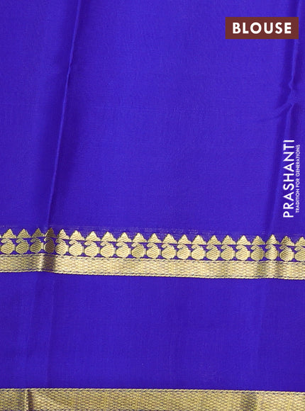 Pure mysore silk saree peach pink and blue with allover small zari checked pattern and rettapet zari woven border
