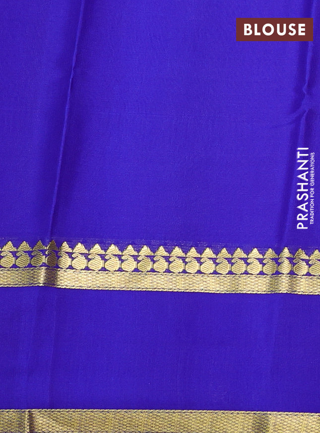 Pure mysore silk saree peach pink and blue with allover small zari checked pattern and rettapet zari woven border