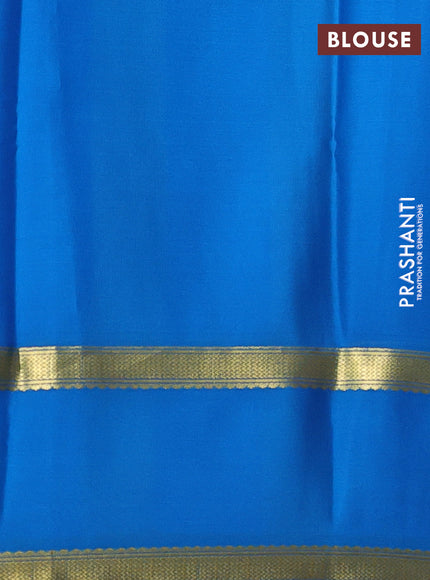 Pure mysore silk saree blue and cs blue with allover small zari checked pattern and rettapet zari woven border