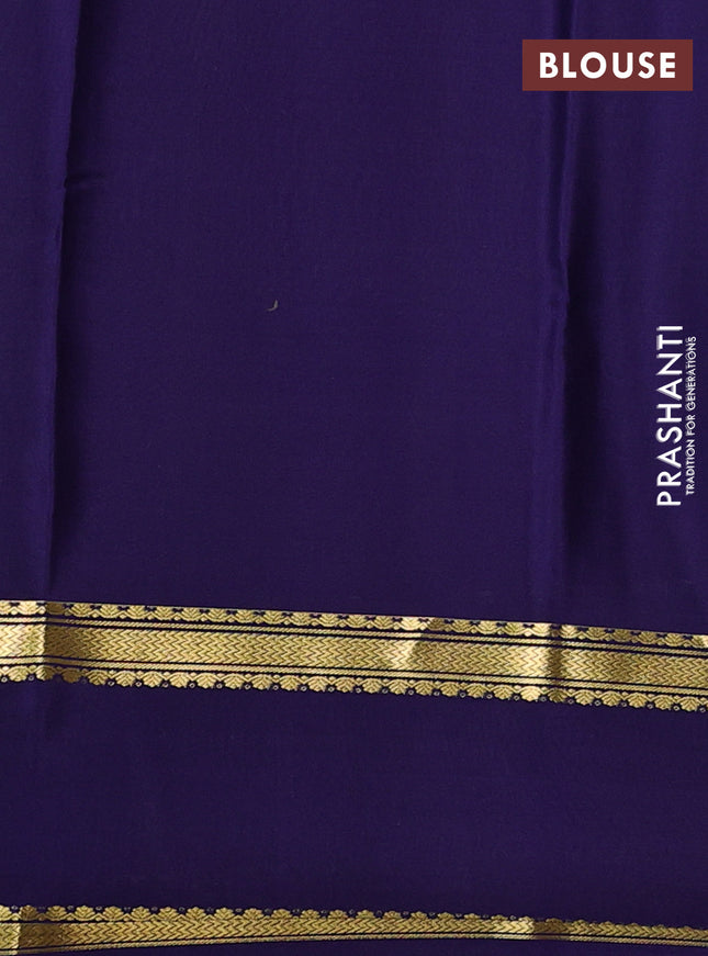 Pure mysore silk saree pastel green and navy blue with allover zari checked pattern and rettapet zari woven border