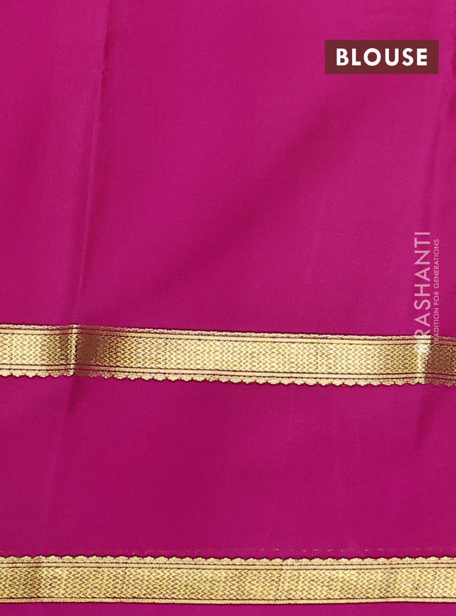 Pure mysore silk saree pista green and pink with allover small zari checked pattern and rettapet zari woven border
