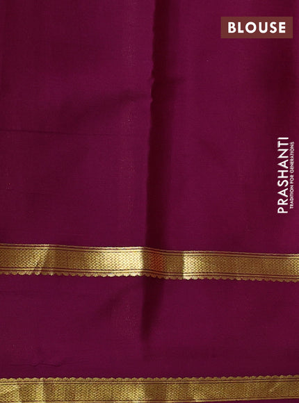Pure mysore silk saree dark peach and purple with allover small zari checked pattern and rettapet zari woven border