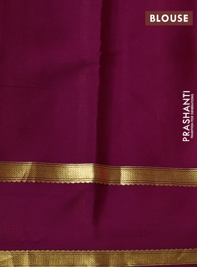Pure mysore silk saree dark peach and purple with allover small zari checked pattern and rettapet zari woven border