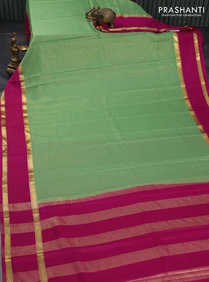 Pure mysore silk saree pastel green and pink with allover small zari checked pattern and rettapet zari woven border