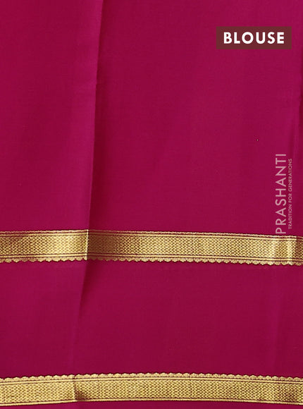 Pure mysore silk saree bottle green and pink with allover small zari checked pattern and rettapet zari woven border