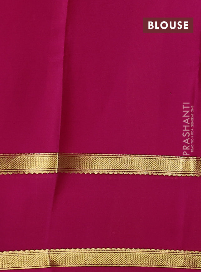 Pure mysore silk saree bottle green and pink with allover small zari checked pattern and rettapet zari woven border