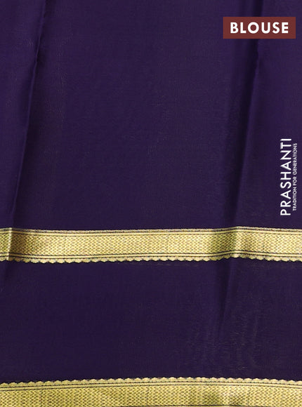 Pure mysore silk saree pista green and dark blue with allover small zari checked pattern and rettapet zari woven border