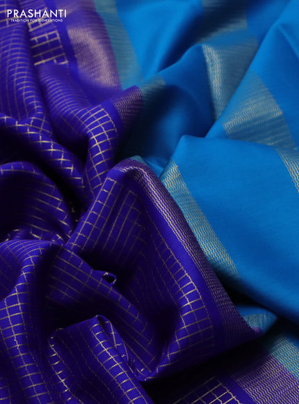Pure mysore silk saree royal blue and cs blue with allover small zari checked pattern and rettapet zari woven border