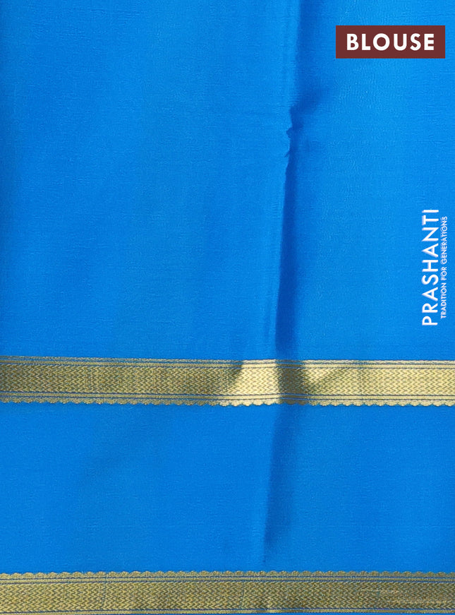 Pure mysore silk saree royal blue and cs blue with allover small zari checked pattern and rettapet zari woven border