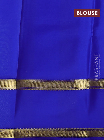Pure mysore silk saree pista green and royal blue with allover small zari checked pattern and rettapet zari woven border