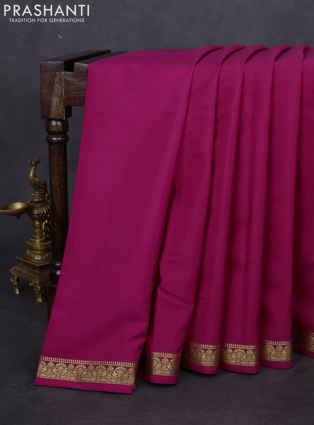 Pure mysore silk saree dark pink with plain body and zari woven border
