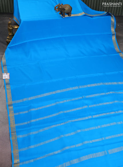 Pure mysore silk saree cs blue with plain body and zari woven border