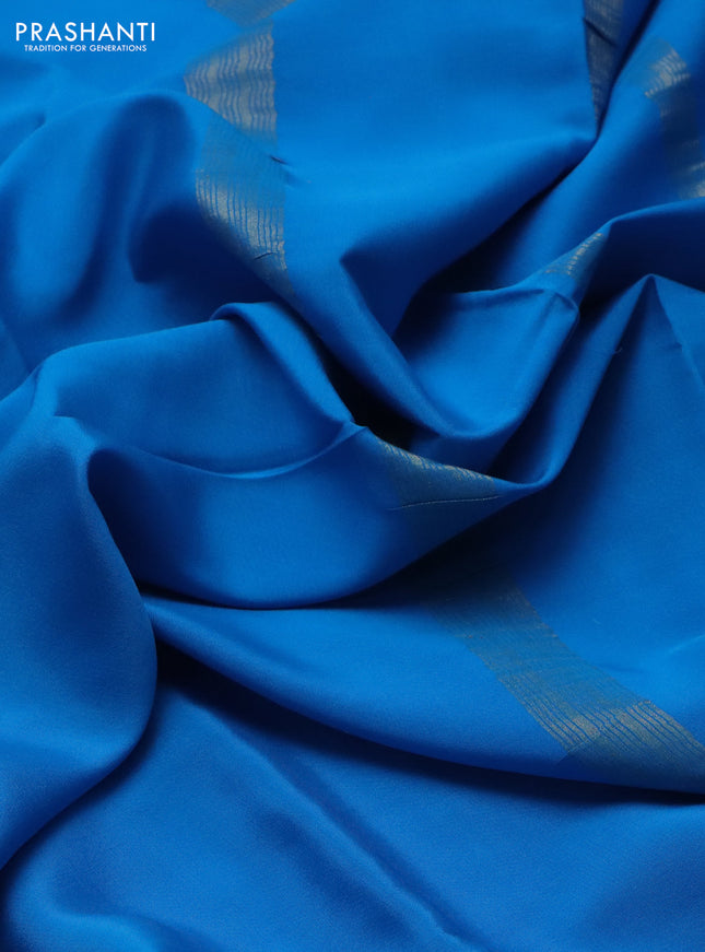 Pure mysore silk saree cs blue with plain body and zari woven border