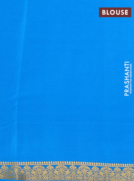 Pure mysore silk saree cs blue with plain body and zari woven border