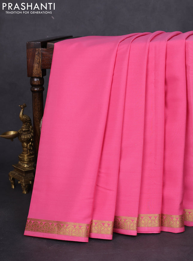 Pure mysore silk saree light pink with plain body and zari woven border