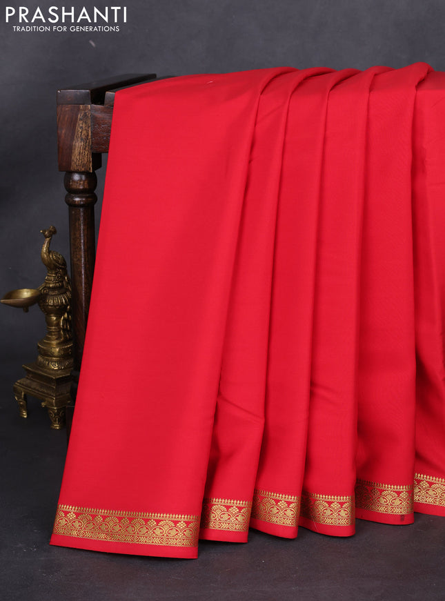 Pure mysore silk saree red with plain body and zari woven border