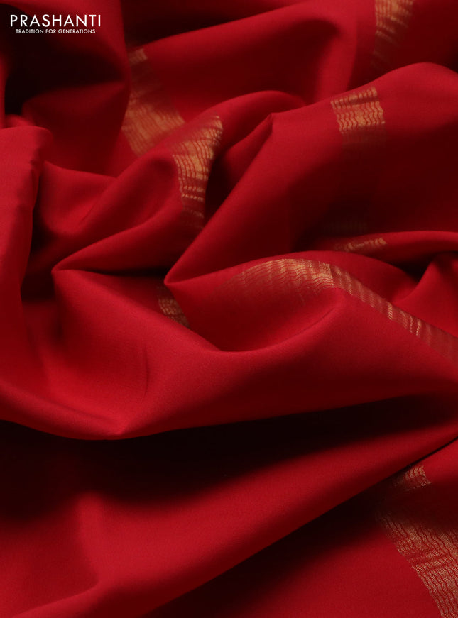 Pure mysore silk saree red with plain body and zari woven border