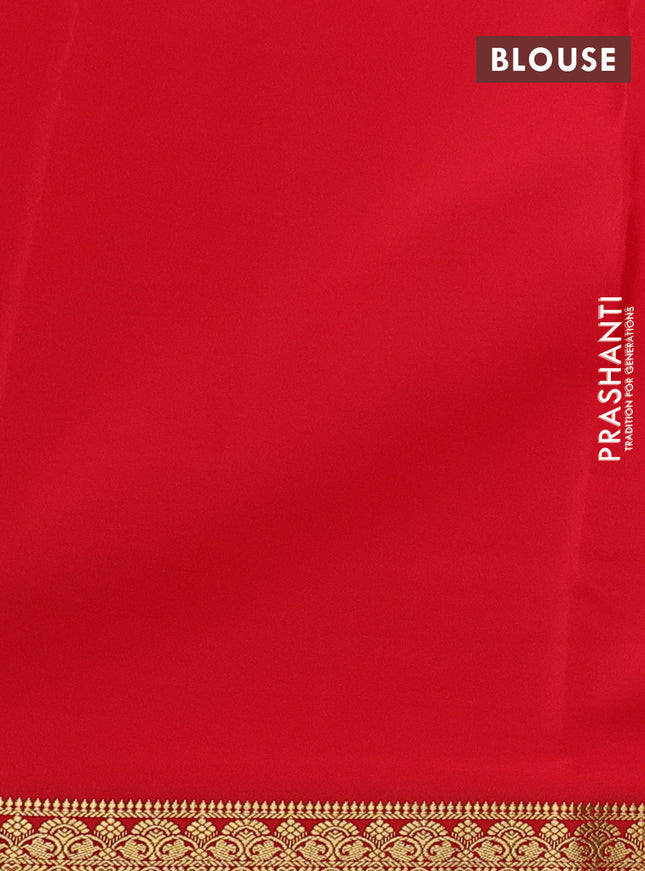 Pure mysore silk saree red with plain body and zari woven border