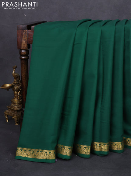 Pure mysore silk saree bottle green with plain body and zari woven border