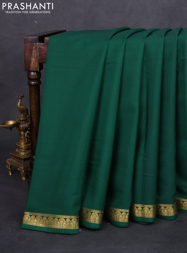 Pure mysore silk saree bottle green with plain body and zari woven border