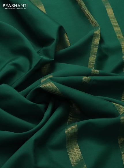Pure mysore silk saree bottle green with plain body and zari woven border