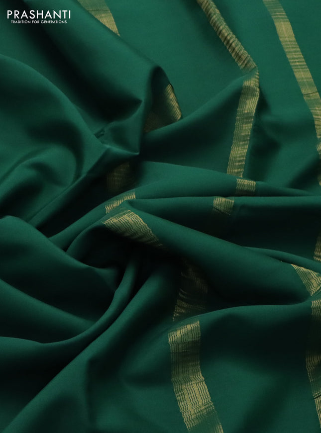 Pure mysore silk saree bottle green with plain body and zari woven border