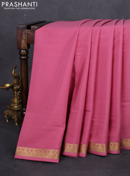 Pure mysore silk saree pastel pink with plain body and zari woven border
