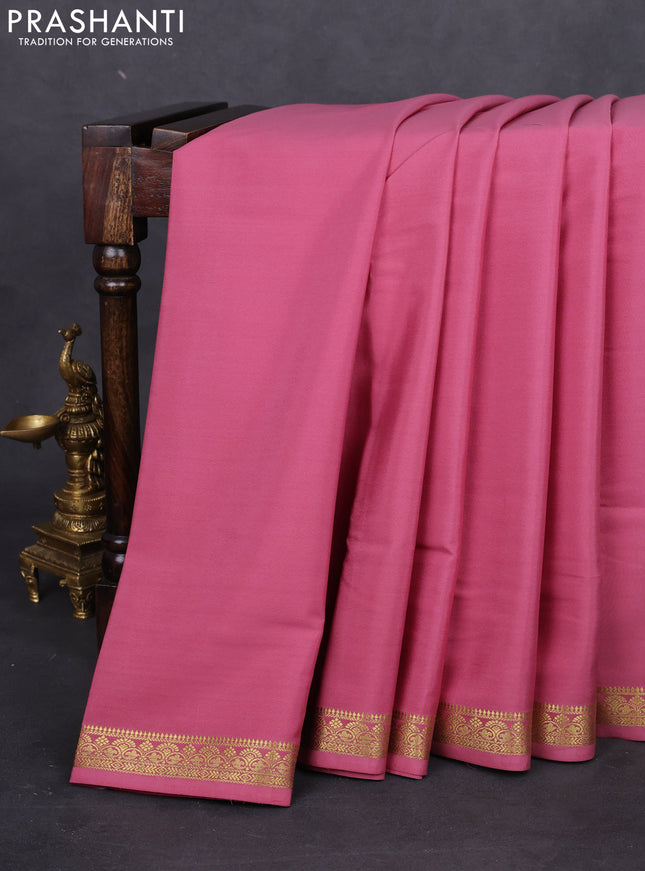 Pure mysore silk saree pastel pink with plain body and zari woven border