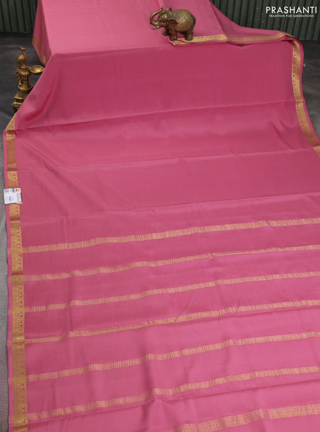 Pure mysore silk saree pastel pink with plain body and zari woven border