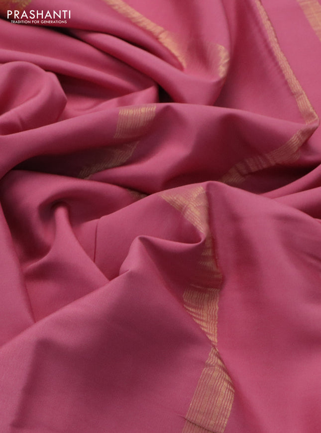 Pure mysore silk saree pastel pink with plain body and zari woven border