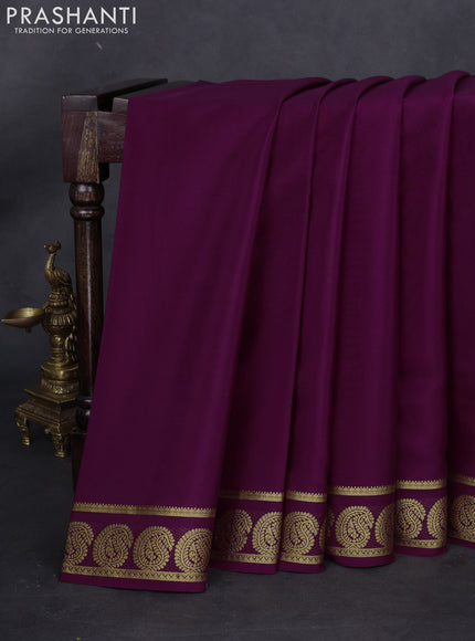 Pure mysore silk saree wine shade with plain body and paisley zari woven border