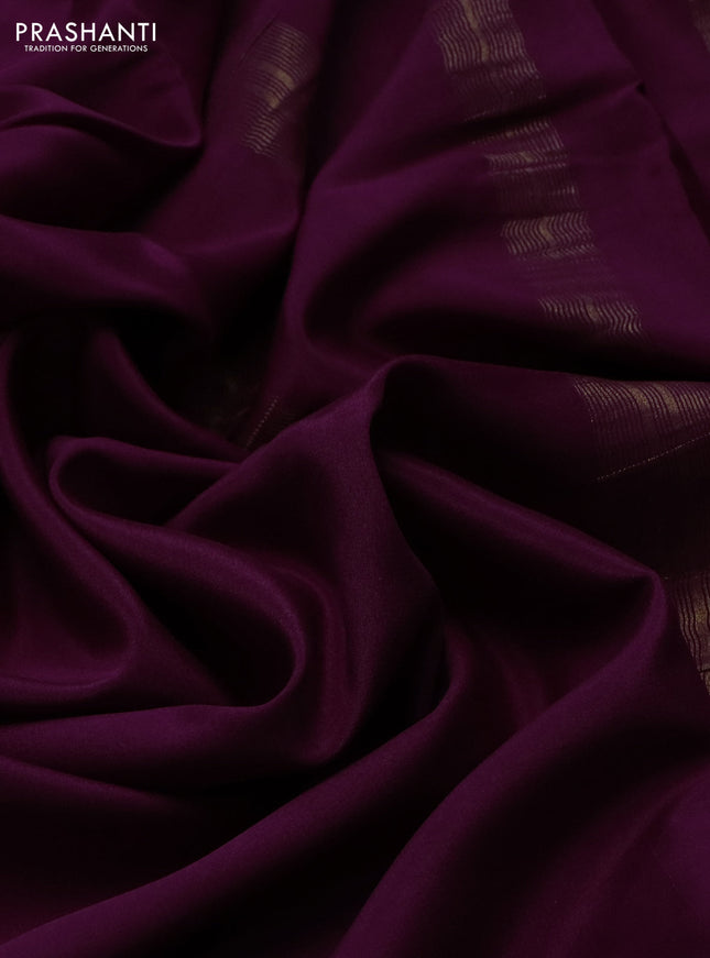 Pure mysore silk saree wine shade with plain body and paisley zari woven border
