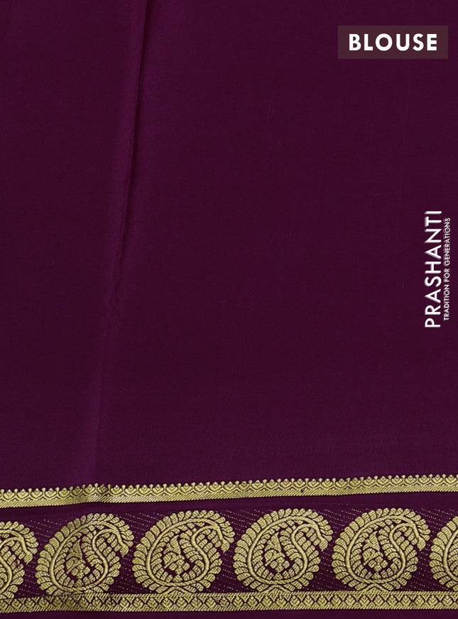 Pure mysore silk saree wine shade with plain body and paisley zari woven border