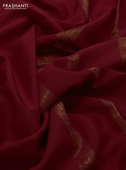 Pure mysore silk saree kumkum red with plain body and paisley zari woven border