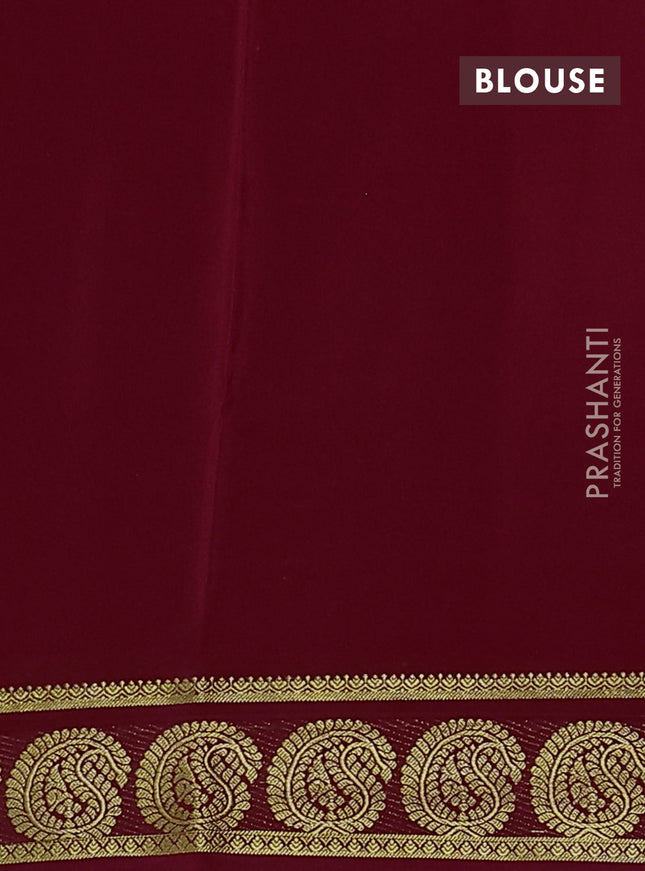 Pure mysore silk saree kumkum red with plain body and paisley zari woven border