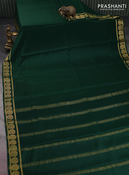Pure mysore silk saree bottle green with plain body and paisley zari woven border