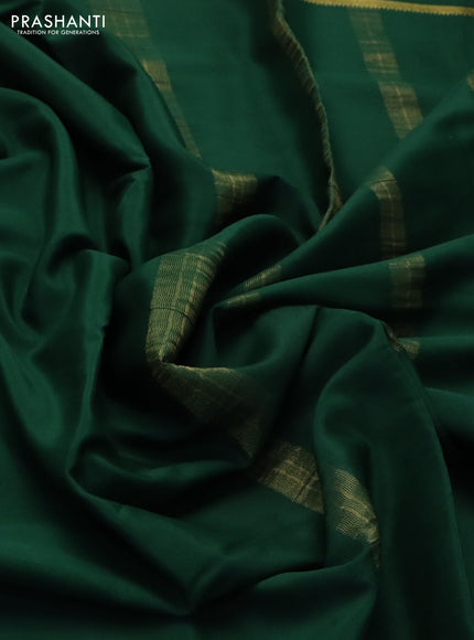 Pure mysore silk saree bottle green with plain body and paisley zari woven border