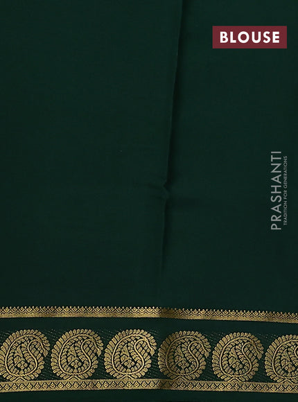Pure mysore silk saree bottle green with plain body and paisley zari woven border